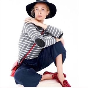 J CREW Grey/White Stripe Sweater with Elbow Patch